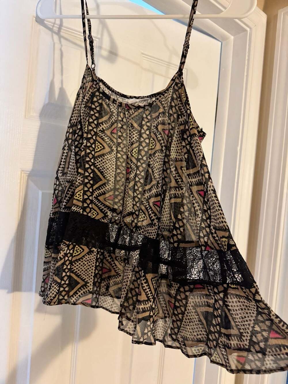 BCBG Geometric Print Lace Trim Cami Tank Top